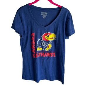 UNIVERSITY OF KANSAS Jayhawks Ladies V-Neck Short Sleeve Tee, L